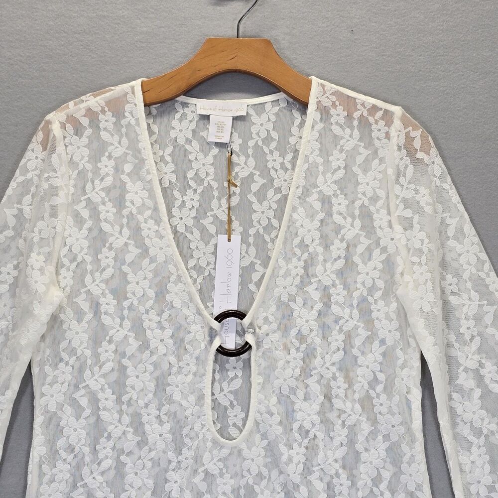 House of Harlow 1960 Bohemian Lace Boho Duster Cover Swim Cover Up White Size XS - Picture 3 of 12